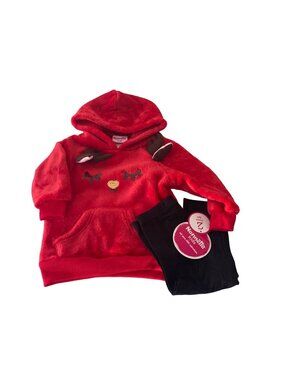 Fleece Hoodie Black Leggings NANNETTE KIDS Red Reindeer  Christmas Holiday 2 Pie